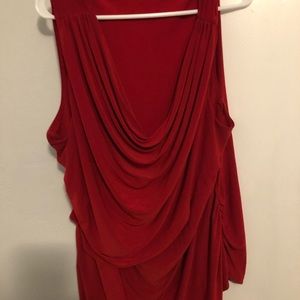 Red cowl neck tank top with slimming layers